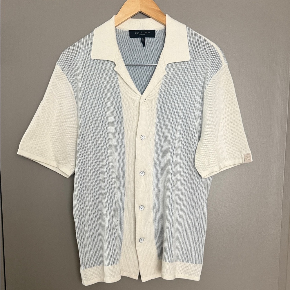 Rag & Bone Cream and Gray Knit Button-Up Shirt